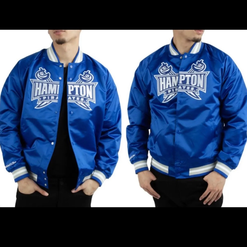 New Mitchell and Ness Hampton Pirates Varsity Satin Jacket Royal Blue Size M
